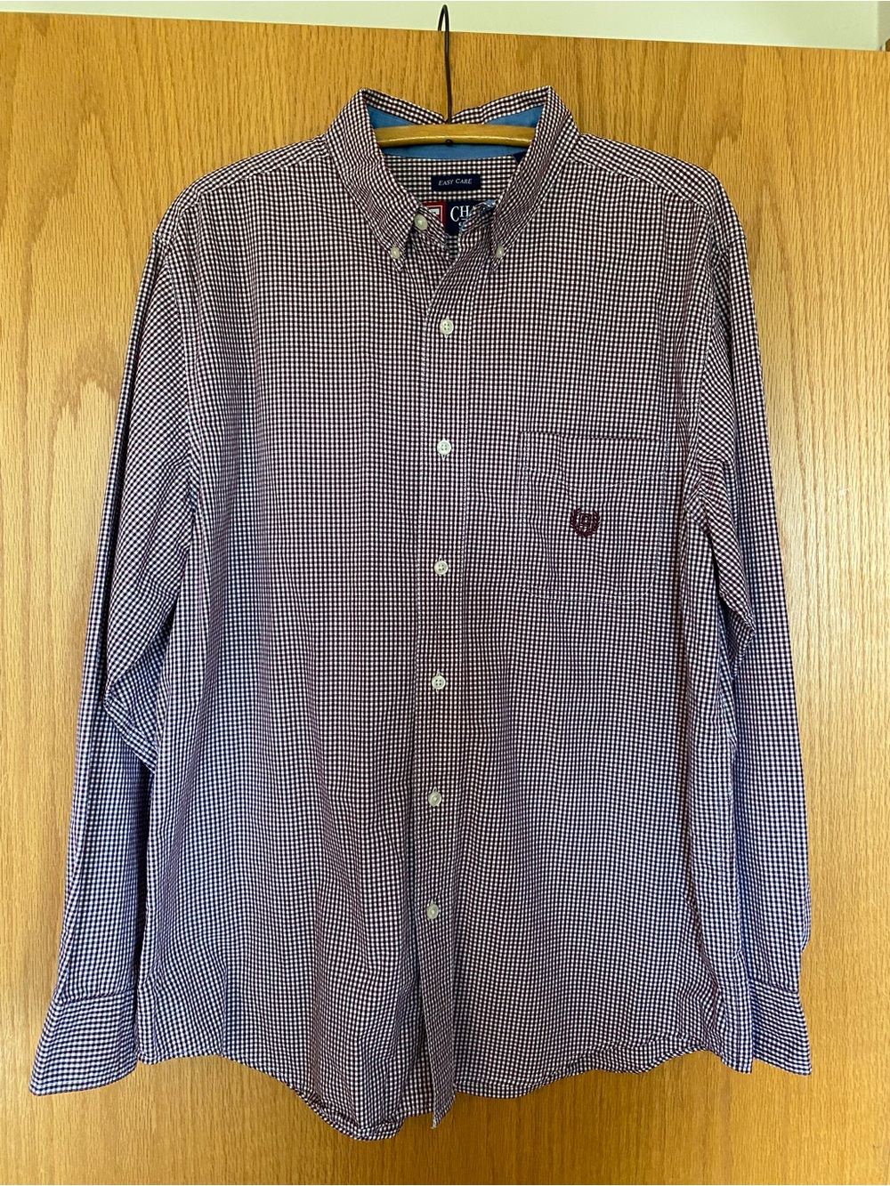 Chaps Men's Burgundy and White Check Button-Down Shirt